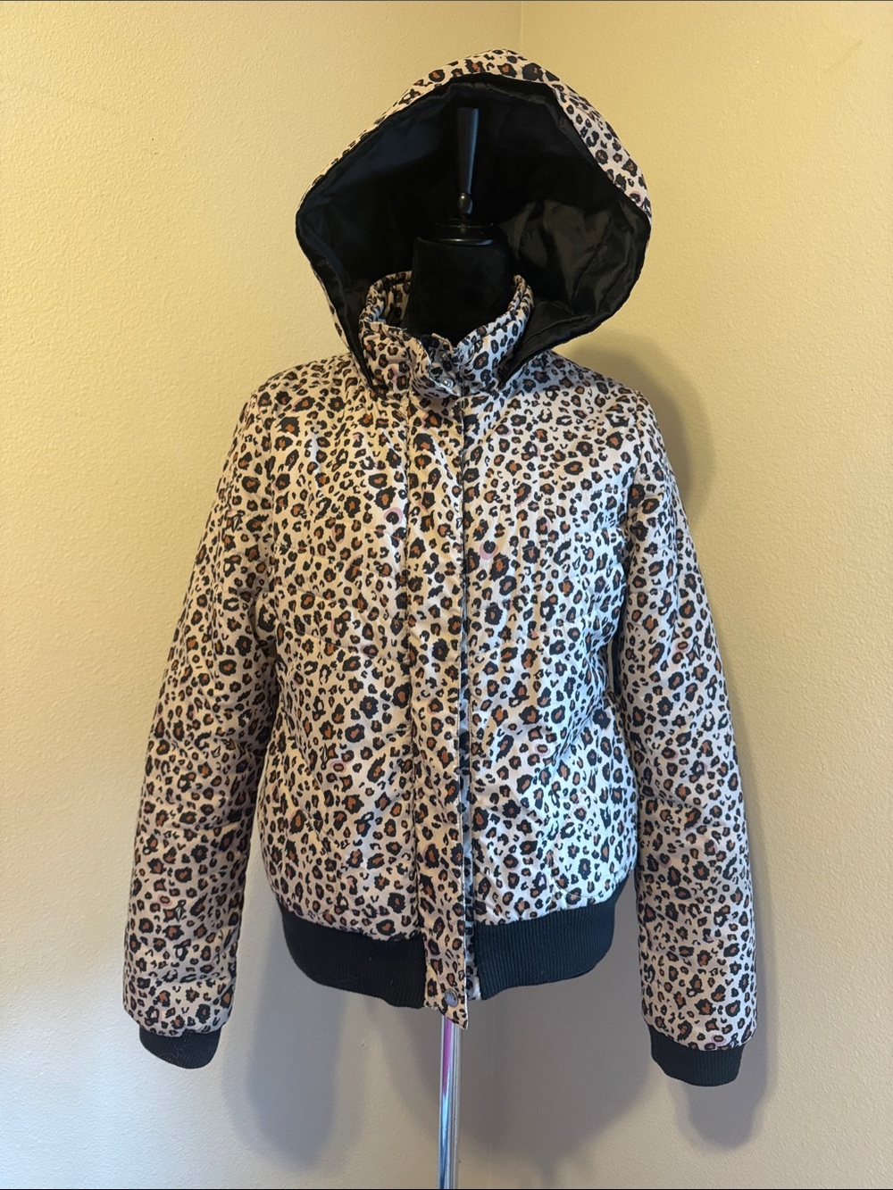 Volcom Leopard Print Hooded Puffer Jacket